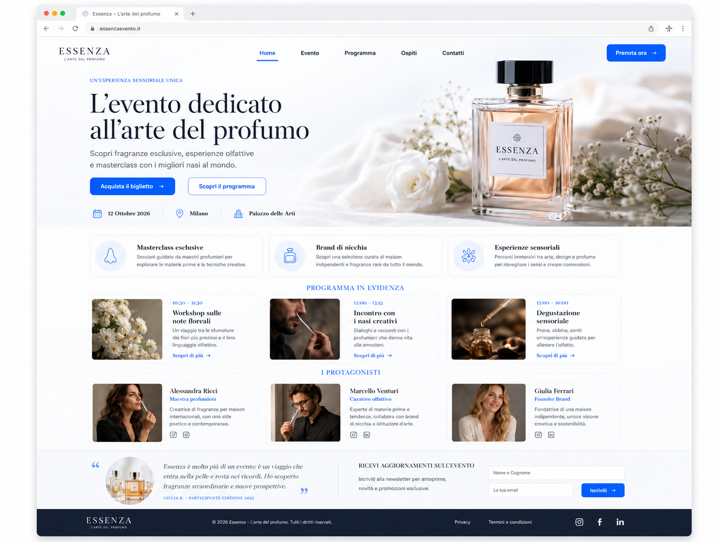 Landing page evento profumo